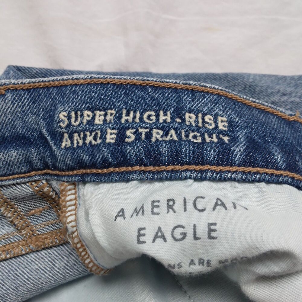 American Eagle Super High Rise Ankle Straight Jeans Stretch Boho Women's 000 - Picture 5 of 9